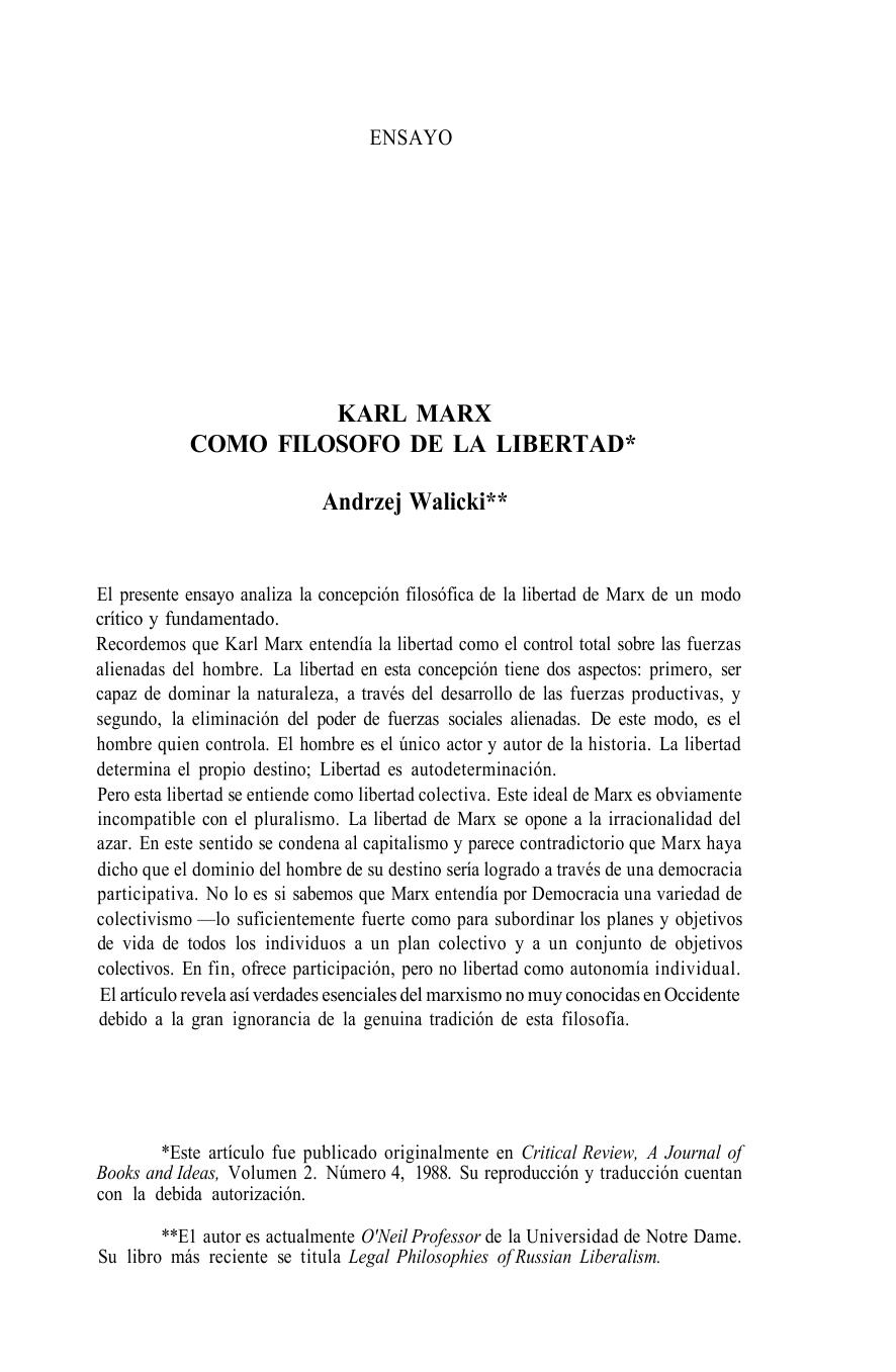 Karl Marx como filósofo de la libertad